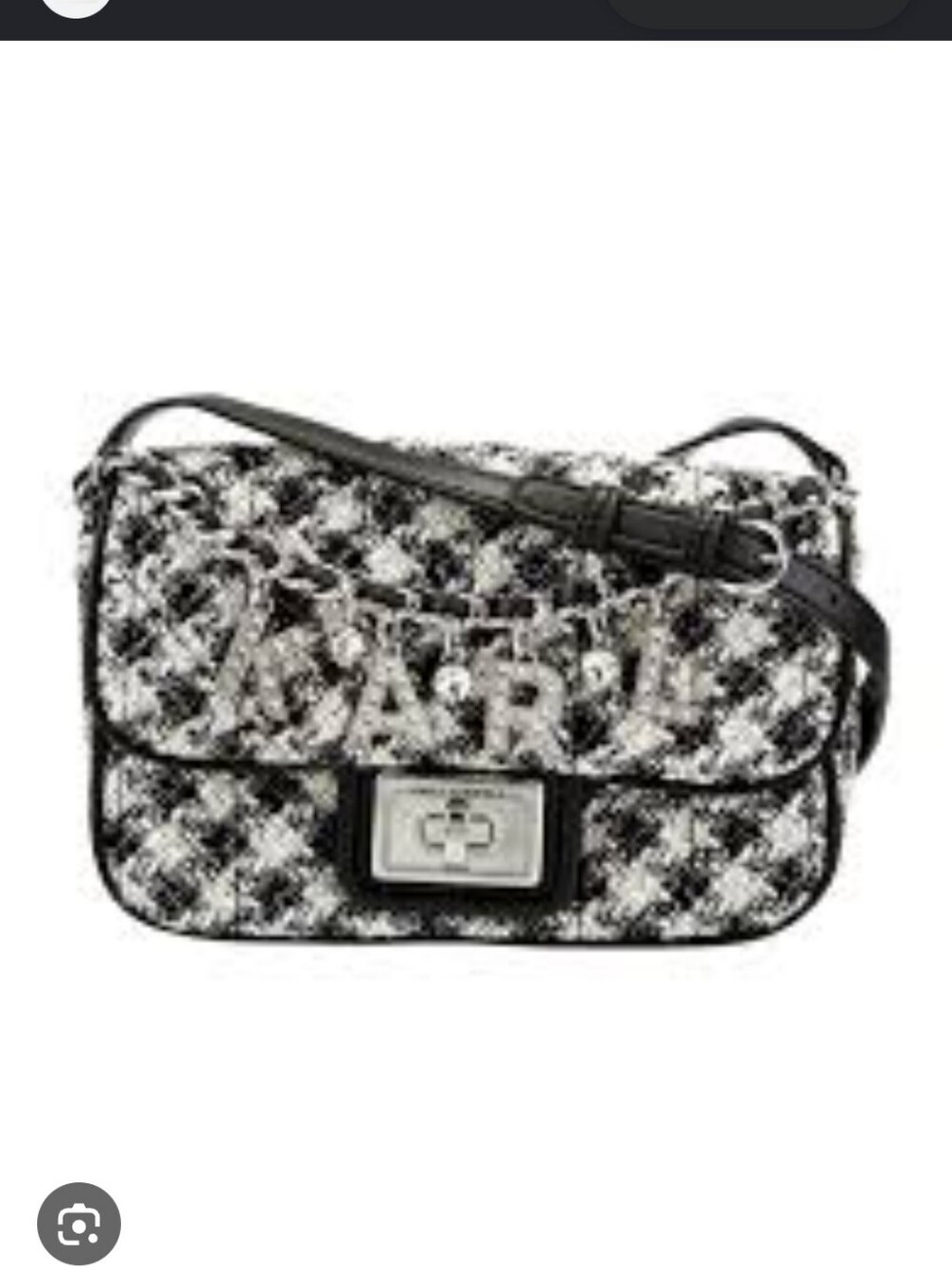 Karl Lagerfeld Agyness Black and White Tweed Crossbody w/ Logo Charms NWT